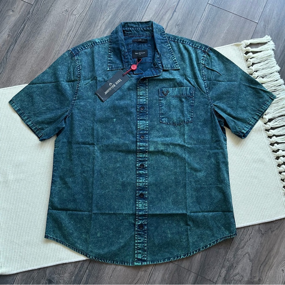 True Religion Washed Dark Teal Short Sleeve Shirt